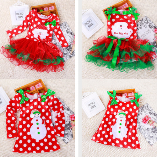 Kids Clothing Polka Dot Snow Man Costume Red Color Xmas Party Dresses - Christmas Dress Santa Claus Baby Girls Clothes