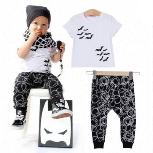 Top T-shirt Pants Outfits 0~24M Children Suit Baby Boy's Clothing Set Bat Print