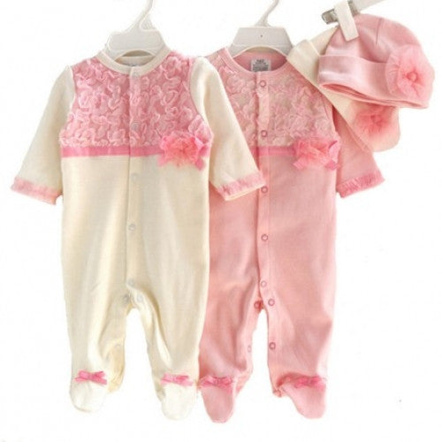 Girls Lace Rompers+Hats Baby Clothing Sets Infant Jumpsuit Princess Style Newborn Baby Girl Clothes Kids Birthday Dress